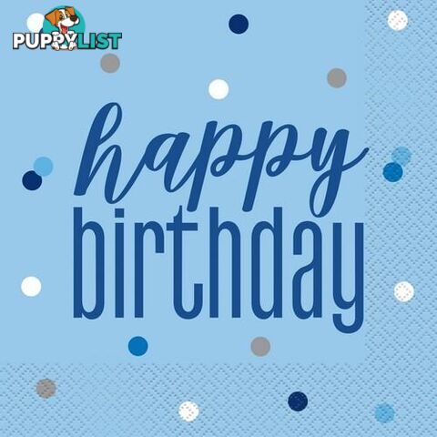 Blue Happy Birthday 16 Luncheon Napkins 2ply 33cm x 33cm (13 x 13) - 011179835928