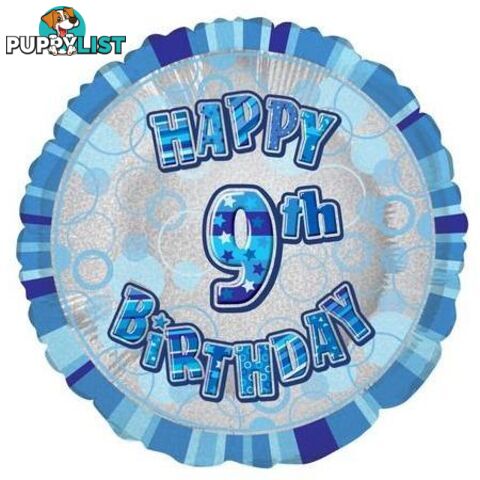 Glitz Blue 9th Birthday Round 45cm (18) Foil Balloon Packaged - 011179556533