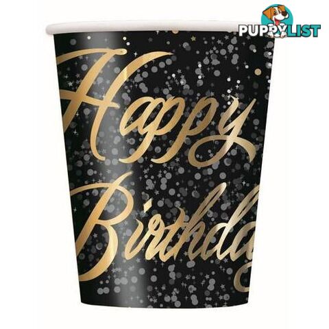 Glitz Gold Happy Birthday 8 x 270ml (9oz) Foil Stamped Paper Cups - 011179574964