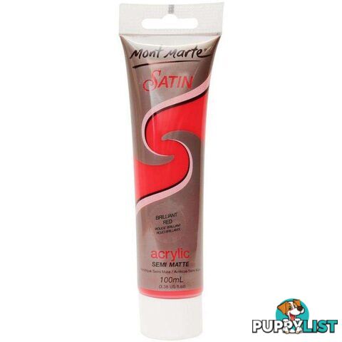 Mont Marte Satin Acrylic Brilliant Red Semi Matte 100ml - 9328577033308