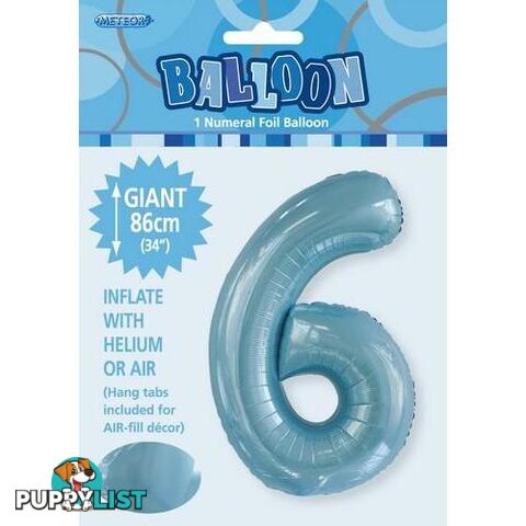 Powder Blue 6 Numeral Foil Balloon 86cm (34) - 9311965506669