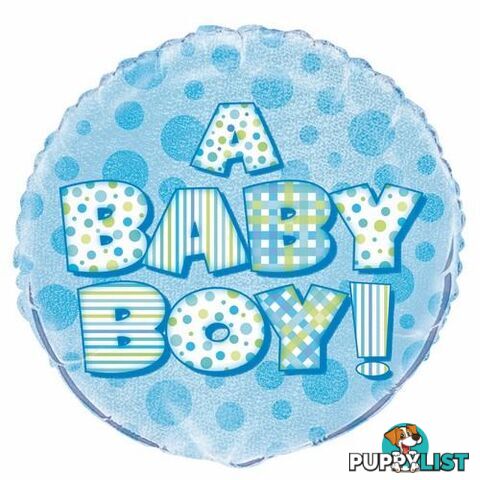 Baby Boy 45cm (18) Foil Prismatic Balloons Packaged - 011179555314