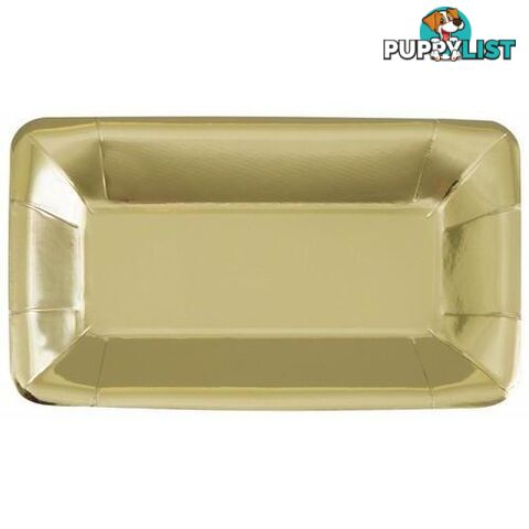 Gold Foil 8 x 23cm x 13cm (9 x 5) Rectangle Appetizer Paper Plates - 011179516858