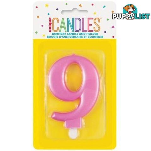 Numeral Candle 9 - Metallic Pink - 011179196098