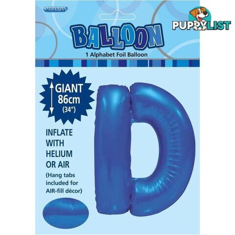 Royal Blue D Alphabet Foil Balloon 86cm (34) - 9311965483731