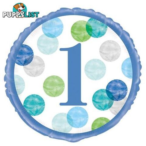 1st Birthday Dots Blue 45cm (18) Foil Balloon Packaged - 011179733170