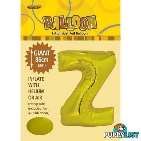 Gold Z Alphabet Foil Balloon 86cm (34) - 9311965431855