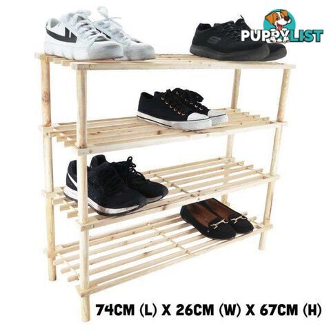 Shoe Rack 4 Tier Natural 74x26x67cm - 9337922003477