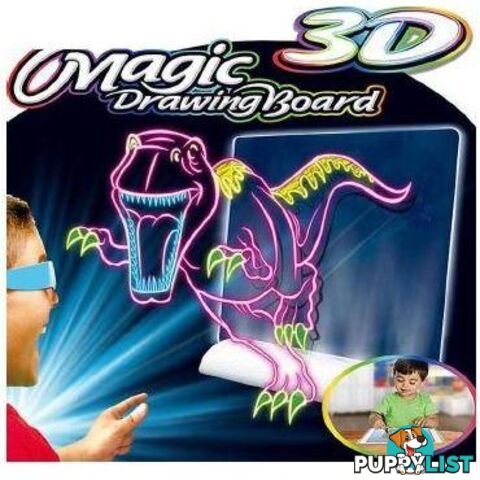 Educational 3D Magic Drawing Pad Reusable Markers Glow Light - 9348262030214