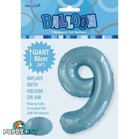 Powder Blue 9 Numeral Foil Balloon 86cm (34) - 9311965506690