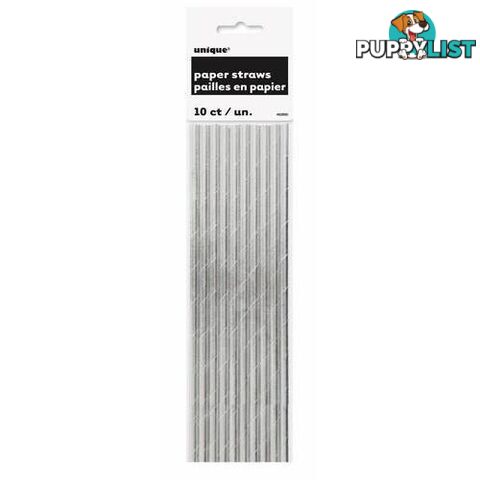 Silver Foil 10 Paper Straws - 011179629008