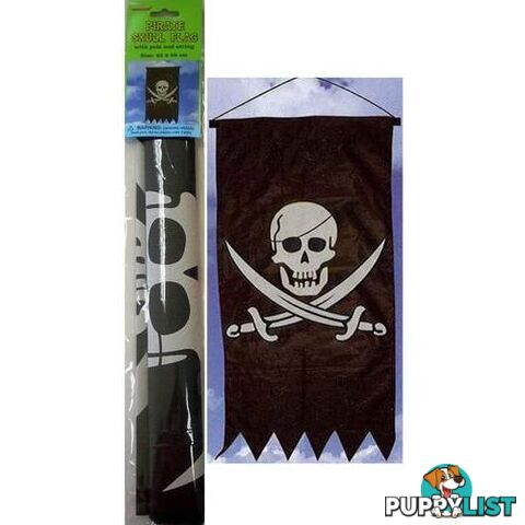 Pirate Skull Flag With Pole & String 43 x 86cm - 9311965127291