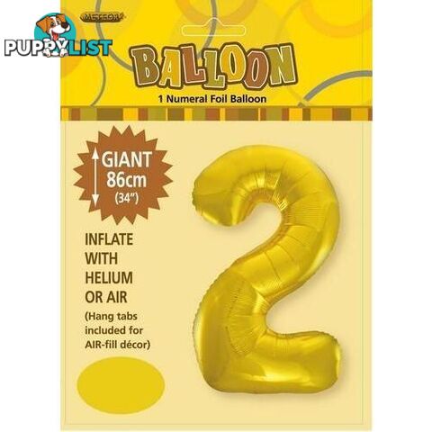 Gold 2 Numeral Foil Balloon 86cm (34) - 9311965483120