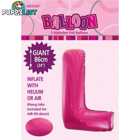 Hot Pink L Alphabet Foil Balloon 86cm (34) - 9311965431411