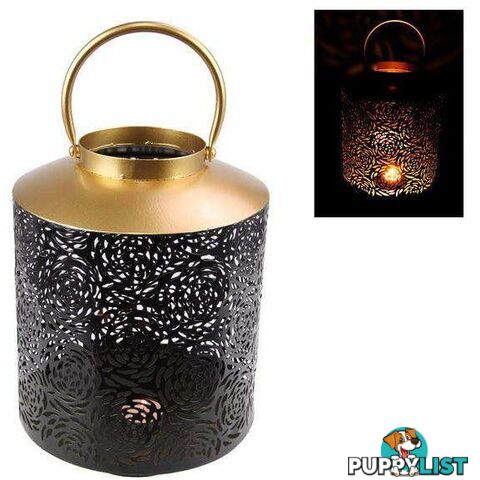 Black and Gold Rose Pattern Lantern 37cm - 9319844633277