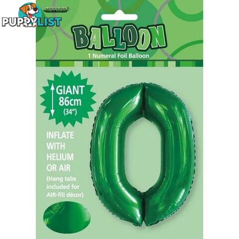 Emerald Green 0 Numeral Foil Balloon 86cm (34) - 9311965506805