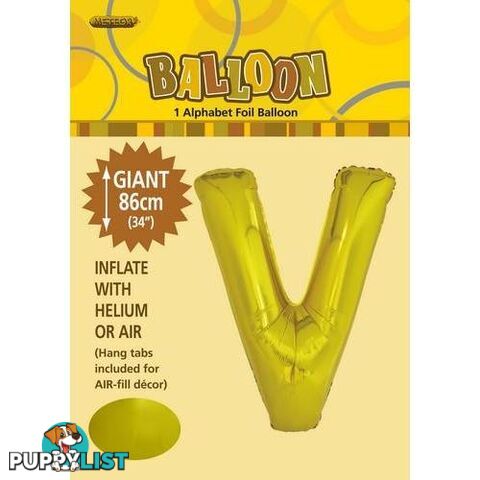 Gold V Alphabet Foil Balloon 86cm (34) - 9311965431817