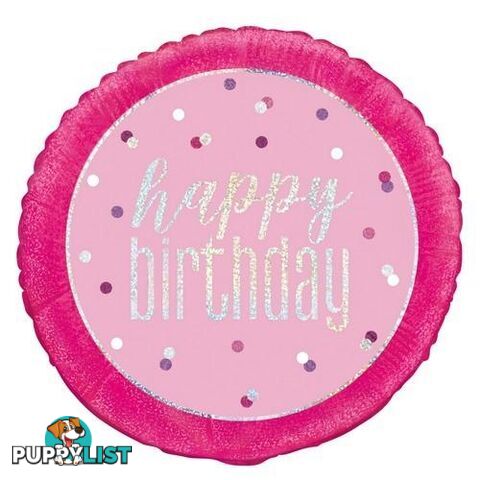 Pink Happy Birthday 45cm (18) Foil Prismatic Balloon Packaged - 011179833665