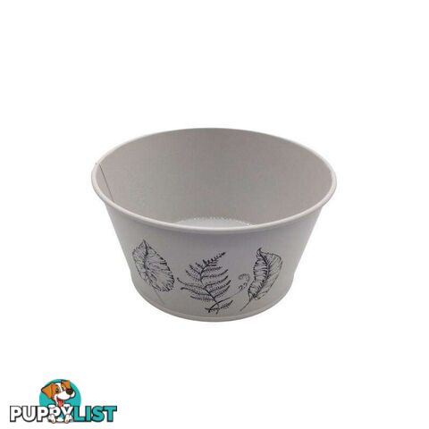 Round Pot Leaf Print Cream 19.5x10cm High - 800592