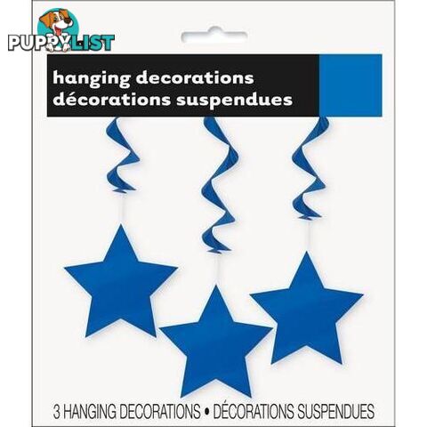 3 Star Hanging Swirls Royal Blue 90cm L (36) - 011179691241