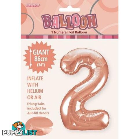 Rose Gold 2 Numeral Foil Balloon 86cm (34) - 9311965506423