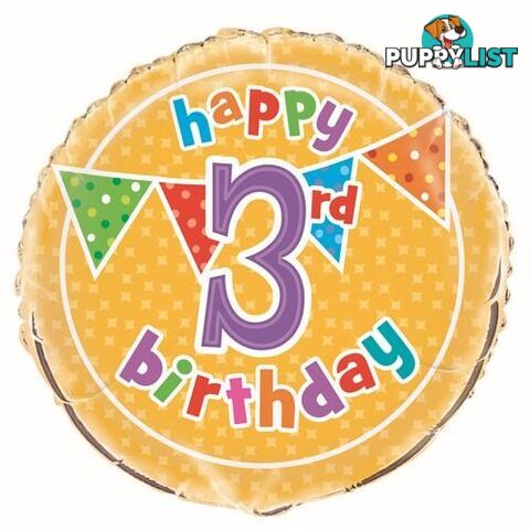 Polka Dot Happy 3rd Birthday 45cm (18) Foil Balloon Packaged - 011179515639