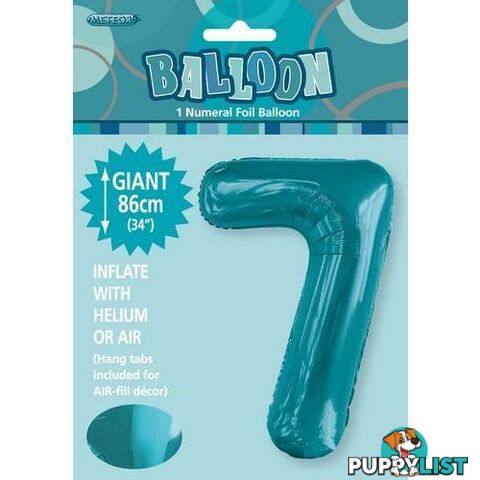 Caribbean Teal 7 Numeral Foil Balloon 86cm (34) - 9311965506379