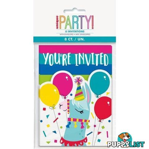 Llama Birthday 8 Invitations 9.7 x 3.6cm (5.3 x 3.8) - 011179732340