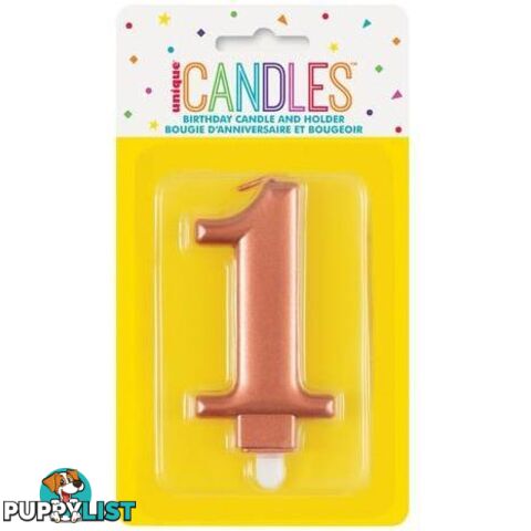 Numeral Candle 1 - Metallic Rose Gold - 011179196210