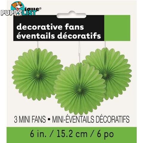 3 Decorative Fans Lime Green 15cm (6) - 011179632589