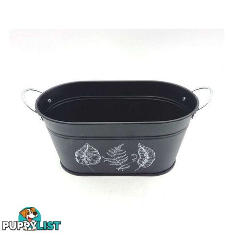 Oval Tub With Handles Leaf Print Black 13x22.5x10.5cm High - 800596