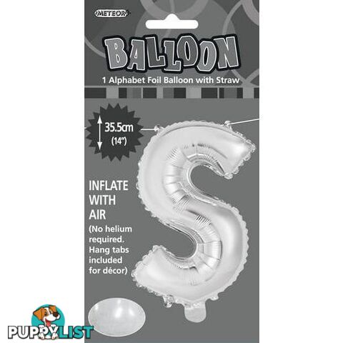 Silver S Alphabet Foil Balloon 35cm (14) - 9311965446989