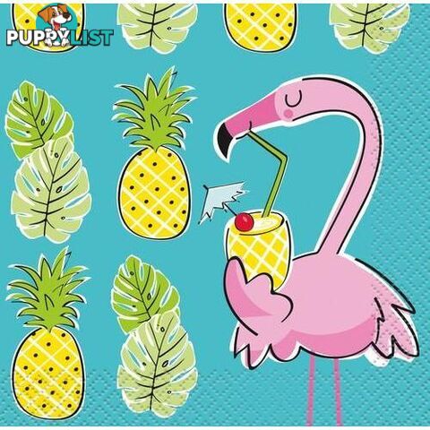 Summer Pineapple & Flamingo 16 Luncheon Napkins 2ply 33cm x 33cm (13 x 13) - 011179726929