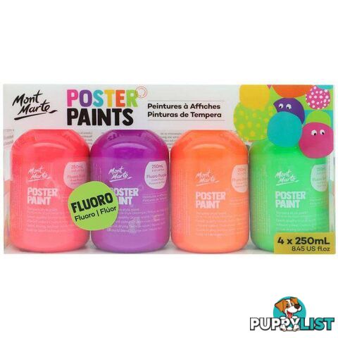 Mont Marte Poster Paint Fluro 250ml 4pcs - 9328577020742