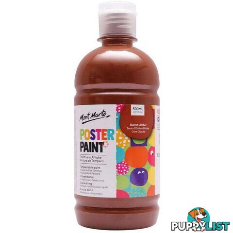 Mont Marte Poster Paint Burnt Umber 500ml - 9328577020704