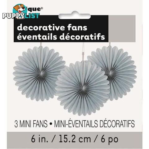 3 Decorative Fans Silver 15cm (6) - 011179632541