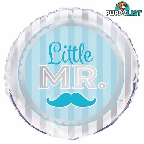 Little Mr Blue Boy Mustache 45cm (18) Foil Balloon Packaged - 011179539703