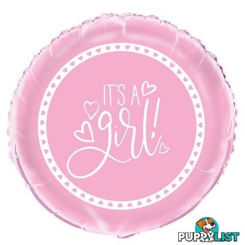 Baby Shower Hearts Pink Its A Girl 45cm (18) Foil Balloon Packaged - 011179733774