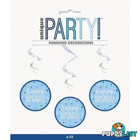 Blue 6 Prismatic Hanging Swirl Decorations 81cm (32) - Happy Birthday - 011179837939