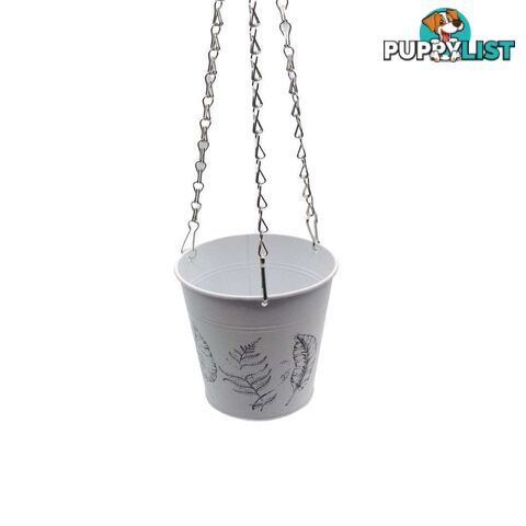 Hanging Bucket with Chain Leaf Print White 15x14.5cm High - 800618