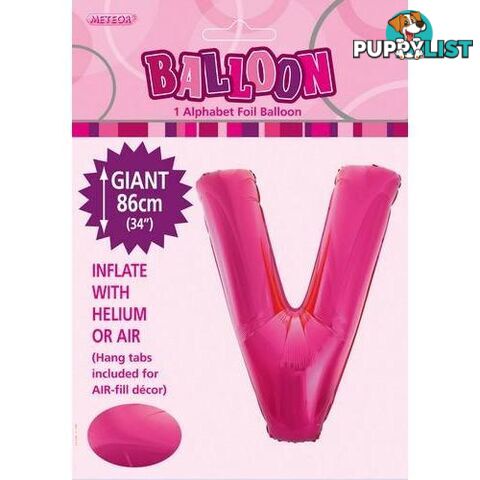 Hot Pink V Alphabet Foil Balloon 86cm (34) - 9311965431510