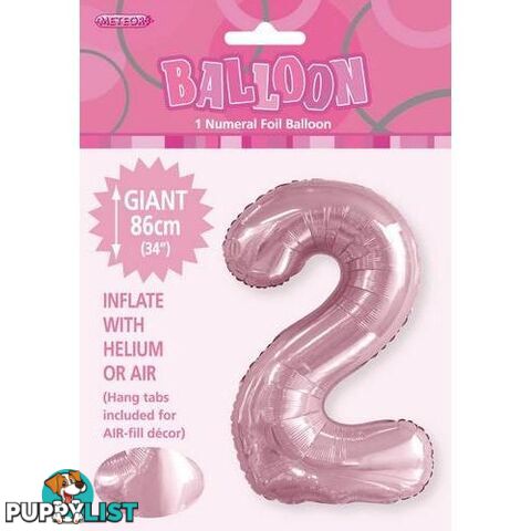 Lovely Pink 2 Numeral Foil Balloon 86cm (34) - 9311965506522