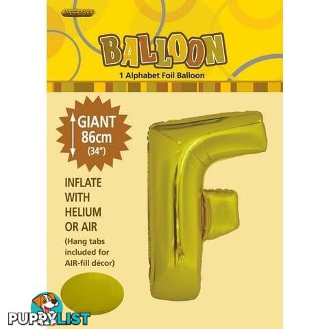 Gold F Alphabet Foil Balloon 86cm (34) - 9311965431657