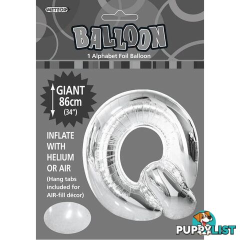 Silver Q Alphabet Foil Balloon 86cm (34) - 9311965483564