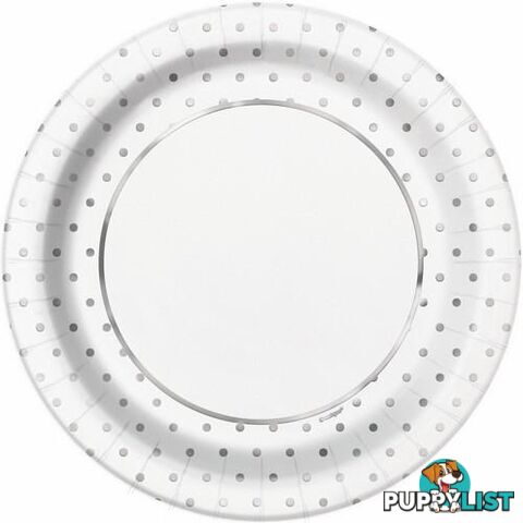 Foil Stamped Mini Dots Silver 8 x 23cm (9) Paper Plates - 011179725656