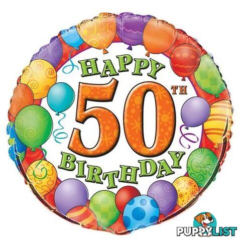 50th Birthday Balloon 45cm (18) Foil Balloon Packaged - 011179530830