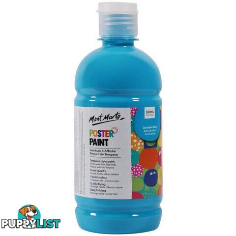 Mont Marte Poster Paint Cerulean Blue 500ml - 9328577019043