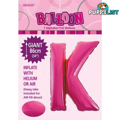 Hot Pink K Alphabet Foil Balloon 86cm (34) - 9311965431404