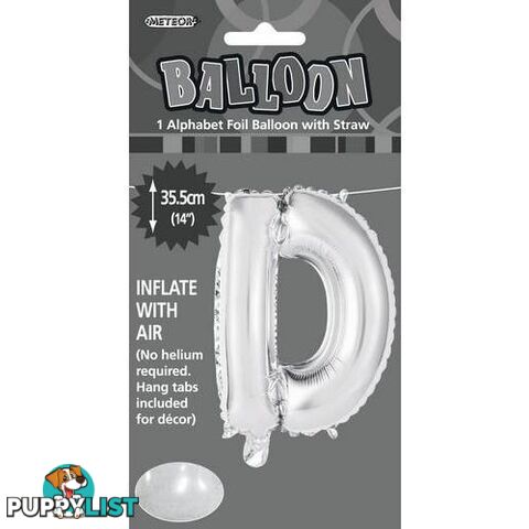 Silver D Alphabet Foil Balloon 35cm (14) - 9311965446835