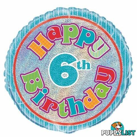 6th Birthday 45cm (18) Foil Prismatic Balloons Packaged - 011179554959